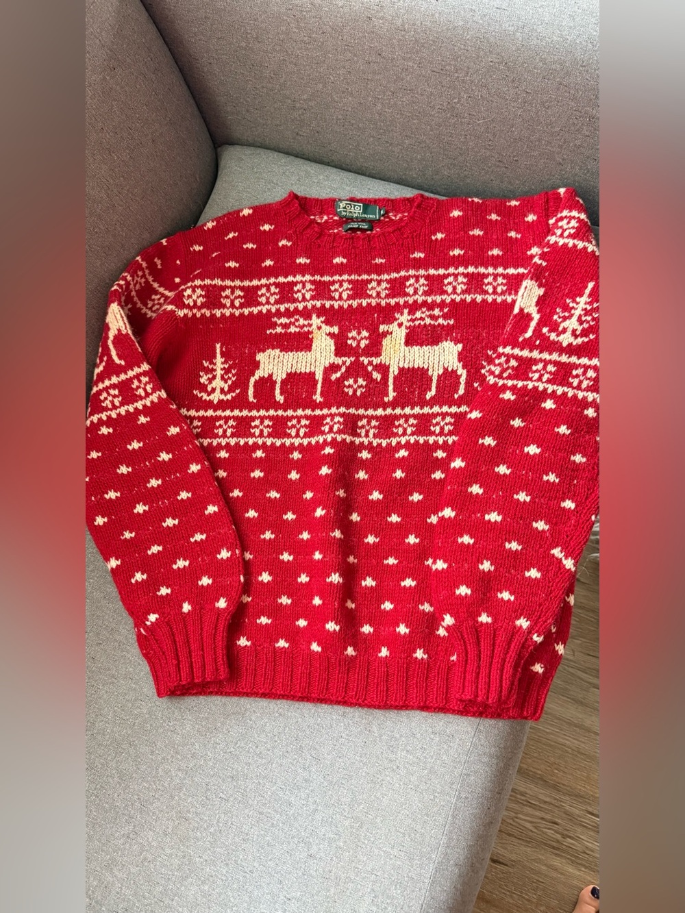 Vintage Polo Ralph Lauren Hand Knit 100% Wool Reindeer Fair Isle Sweater S-M